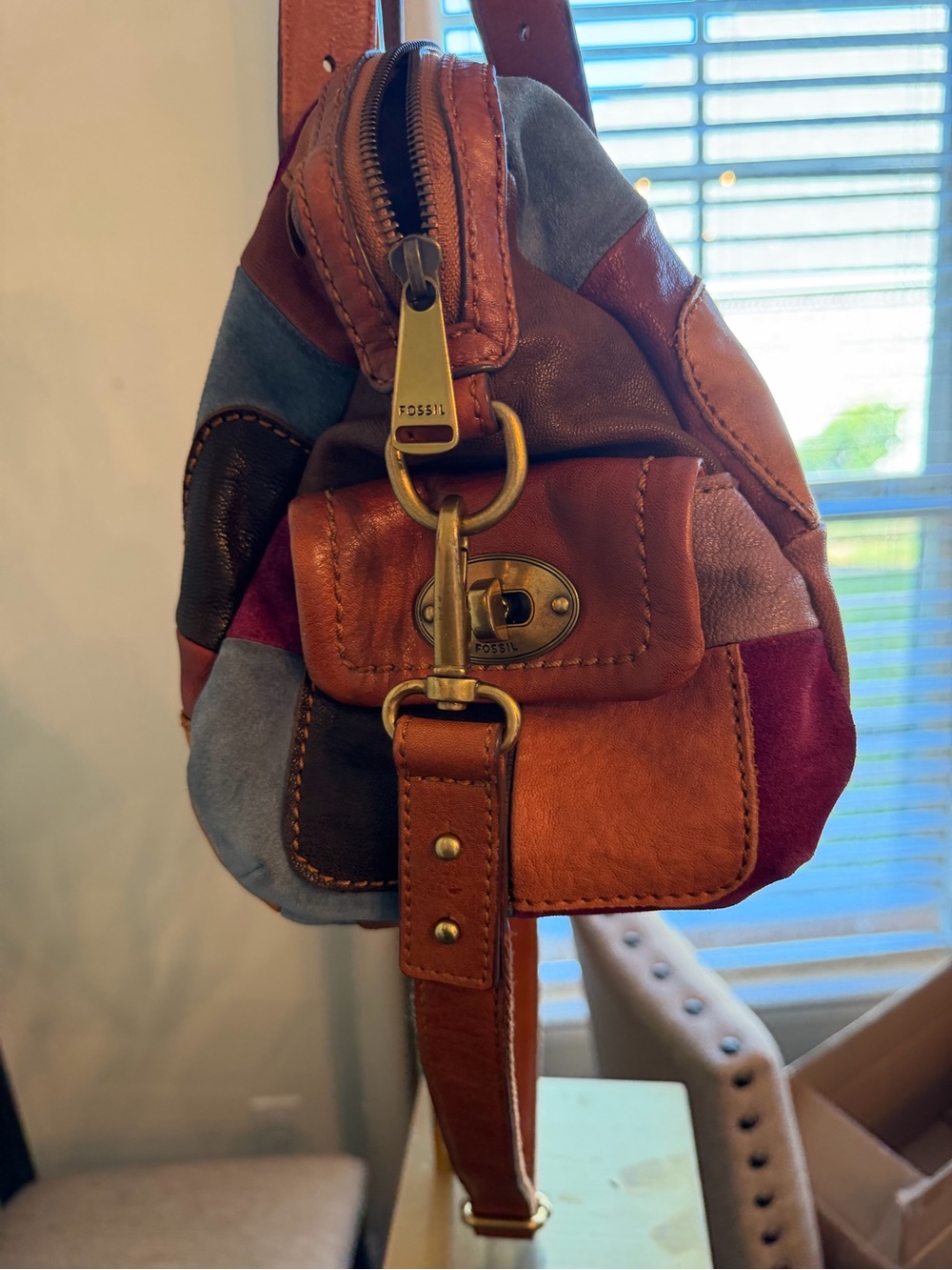 Fossil Mason Patchwork Leather Satchel - Y2K vintage bohemian patchwork fall - Picture 4 of 15